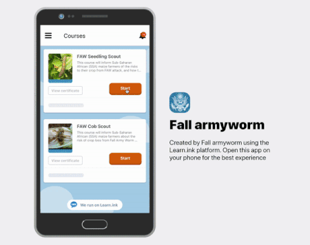 Example of mobile interface for Fall Armyworm mobile training